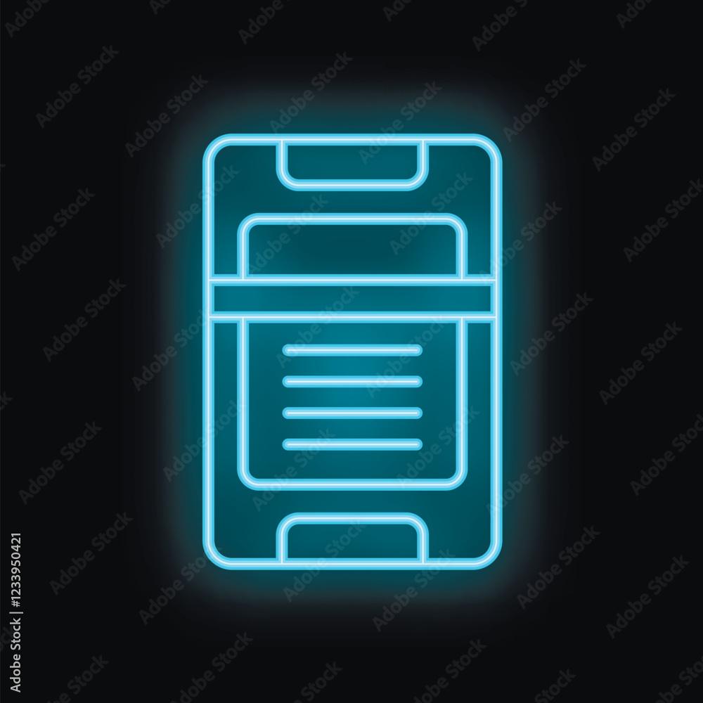 Poster blue neon icon of a mobile phone displaying a text message on its screen