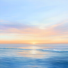 Obraz premium Golden Horizon over the Sea: A mesmerizing vista of a tranquil ocean stretching to the horizon, where the sun descends in a blaze of gold and orange, casting a serene glow over the water and sky.