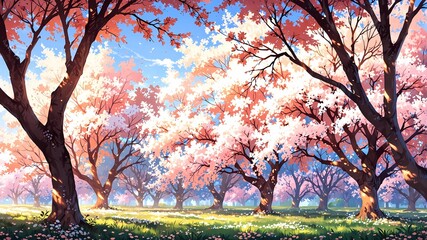 Beautiful Blossoming Trees with Sunlight and Soft Petals in Spring