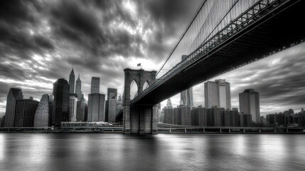 Brooklyn Bridge and Manhattan Skyline in Monochrome