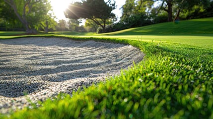 Obraz premium Golf Course Maintenance: By applying sand to bunkers and topdressing greens, golf courses boost turf health and performance, creating ideal conditions for a great game. 