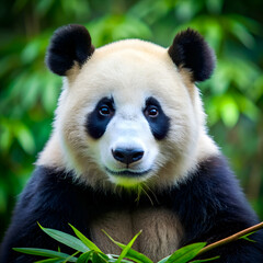 Obraz premium Close-up of a captivating panda eating bamboo.
