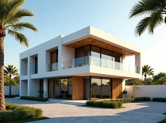 Fototapeta premium Dubai House Exterior, Modern Architecture, Sunlit Facade