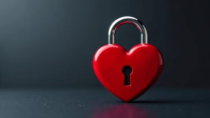 red closed heart shaped lock on dark background