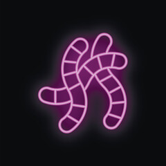 Naklejka premium Neon sign of purple gummy worms glowing on dark background
