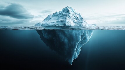 Majestic iceberg dramatically rises above ocean surface showcasing hidden depths.. AI Generated