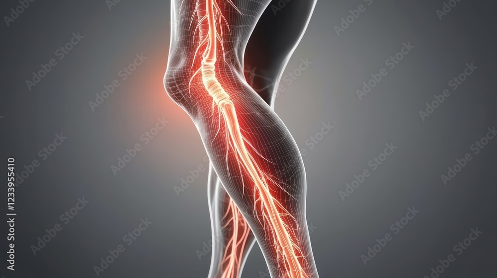 Poster the image depicts a stylized representation of human legs with glowing veins, emphasizing the vascul