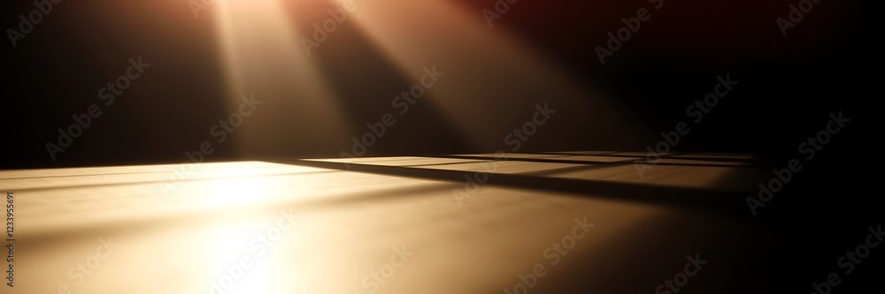 Poster Soft light filtering through a window creating shadows on a wooden surface