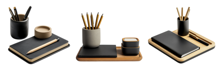 A Set of Elegant Modern Desk Accessories with Sleek Minimalist Design Isolated on transparent Background
