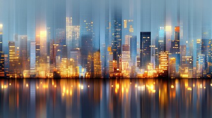 Fototapeta premium Night Cityscape: A Modern Metropolis Reflecting in Still Waters