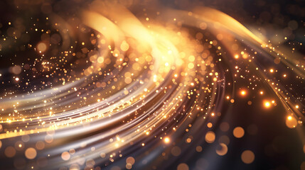 Naklejka premium Abstract swirling lights with sparkling particles creating a dynamic visual effect.
