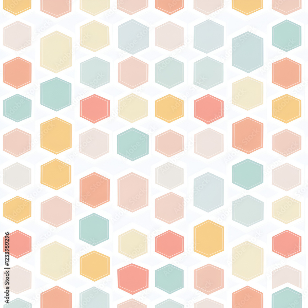 Poster hexagon delight: a playful pattern of pastel hexagons in varying sizes and hues that create a clean 
