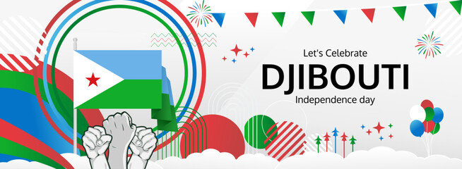 Djibouti Independence Day modern greeting banner. 27 June Happy National Day. Holidays abstract concept in flag colors. Great for event like carnival, feast poster, support, culture and tourism