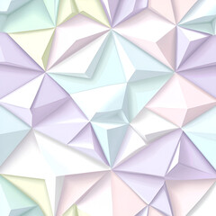 Obraz premium Geometric Pastel Mosaic: A captivating mosaic of pastel-colored, triangular geometric shapes interlocks, creating a modern and artistic background. This seamless illustration.