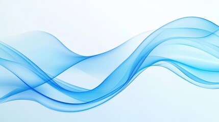 Fototapeta premium Abstract blue transparent waves with smooth curves and soft shadows on a clean, modern background. The design features fluid gradient motion of dynamic lines on a minimal backdrop.