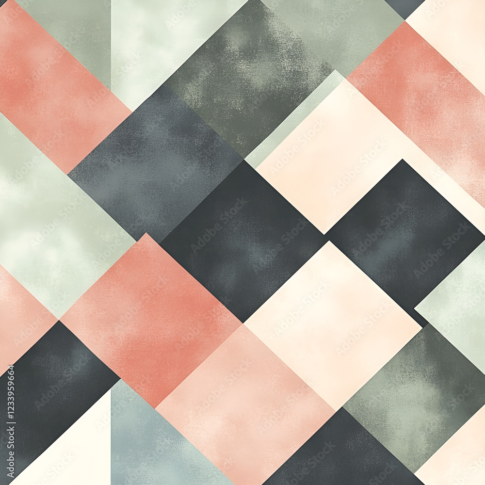 Poster geometric harmony: an abstract, repeating pattern of colorful diamond and rectangles tiles. blending