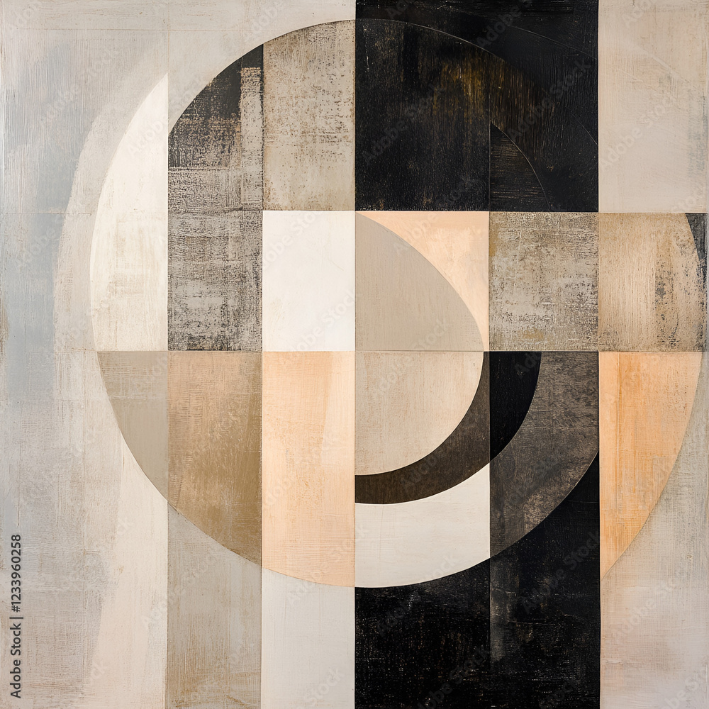 Poster geometric harmony: a stunning display of balance and contrast, with geometric shapes, textures and p