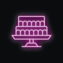 Fototapeta premium Minimalist vector illustration of a neon sign representing a cake on a pedestal, with a vibrant pink color