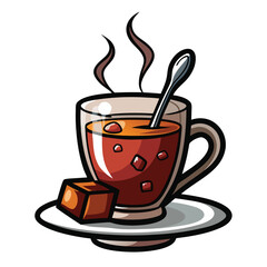 Cup of Coffee on Saucer Vector Illustration, Cartoon Clipart, and Line Art Design