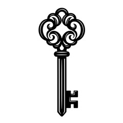 vintage ornate black and white key silhouette illustration graphic design element