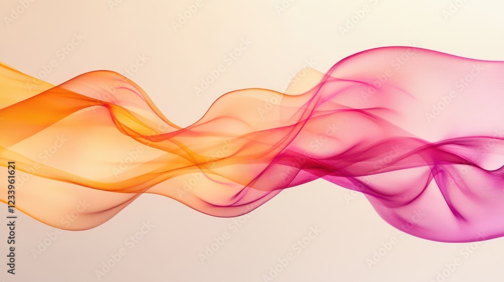 Poster abstract design featuring transparent hot pink and orange waves with smooth curves and soft shadows 