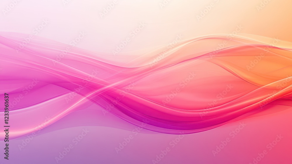 Poster Abstract design featuring transparent hot pink and orange waves with smooth curves and soft shadows on a clean, modern background.