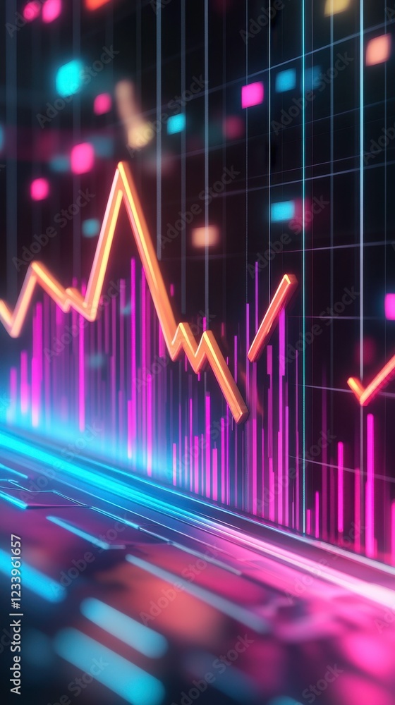 Aufkleber a vibrant digital chart with fluctuating lines and colorful bars, representing data trends and analy