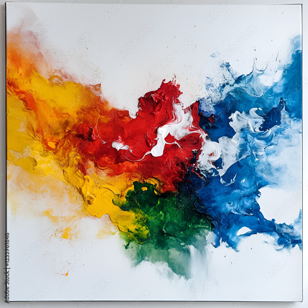 Poster explosive colors: an abstract painting bursts with vibrant hues, creating a dynamic and captivating 