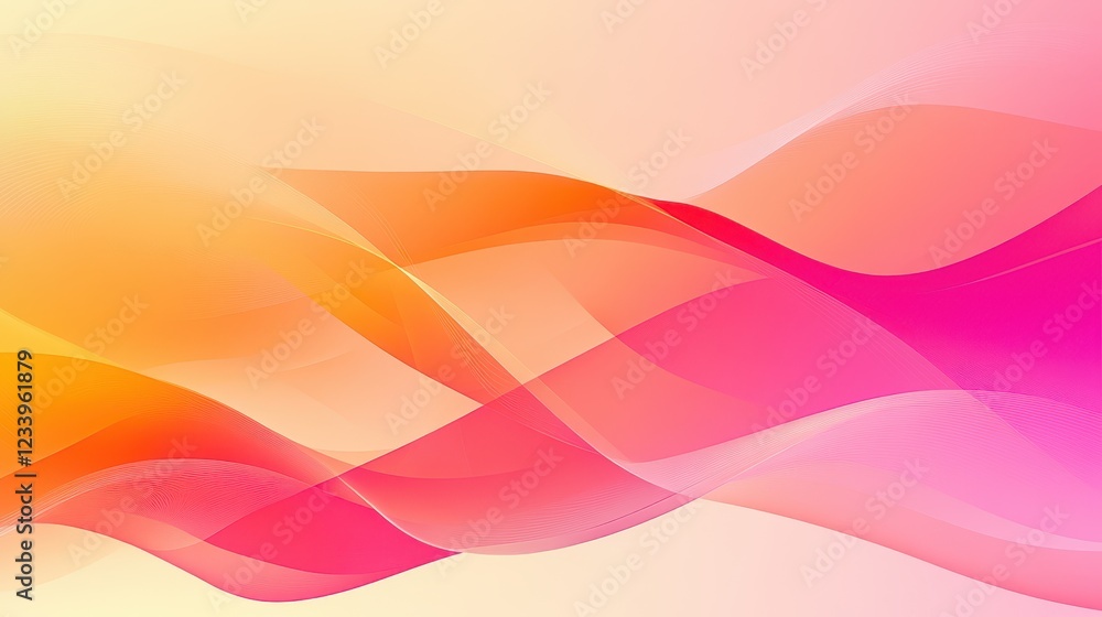 Poster abstract design featuring transparent hot pink and orange waves with smooth curves and soft shadows 