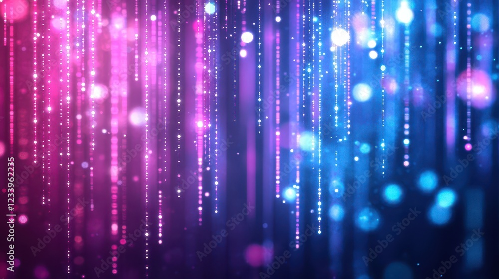 Poster Abstract digital background featuring vertical pink and blue light dots, creating a visually striking and dynamic effect.