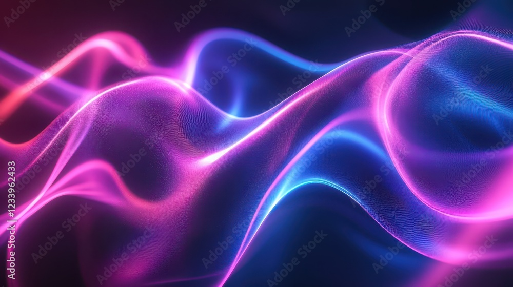 Leinwandbilder Abstract neon blue and pink waves with smooth curves and soft shadows, creating a fluid gradient motion against a clean, modern background. The design features dynamic lines and a minimal backdrop.