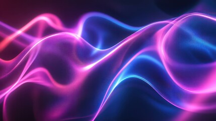 Obraz premium Abstract neon blue and pink waves with smooth curves and soft shadows, creating a fluid gradient motion against a clean, modern background. The design features dynamic lines and a minimal backdrop.