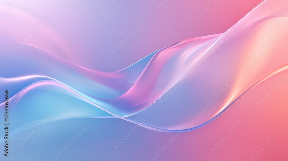 Aufkleber Abstract neon blue and pink waves with smooth curves and soft shadows, creating a fluid gradient motion against a clean, modern background. The design features dynamic lines and a minimal backdrop.