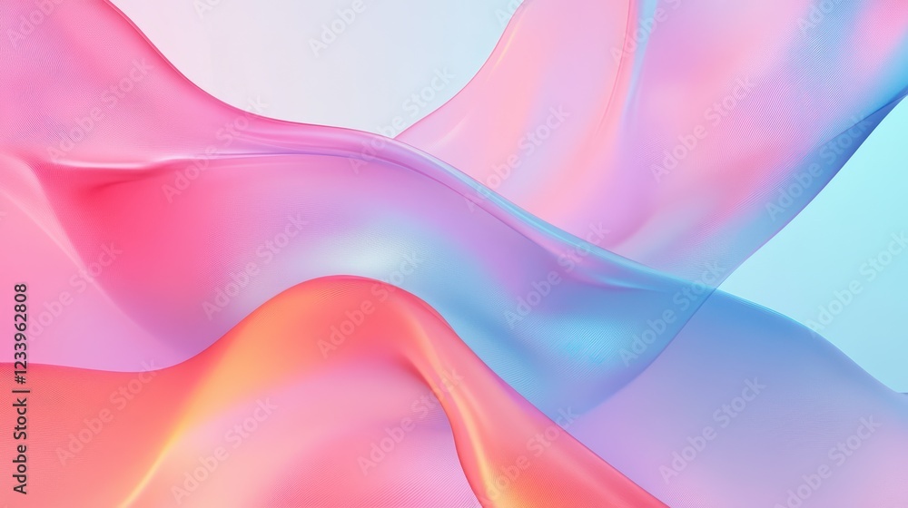 Leinwandbilder Abstract neon blue and pink waves with smooth curves and soft shadows, creating a fluid gradient motion against a clean, modern background. The design features dynamic lines and a minimal backdrop.