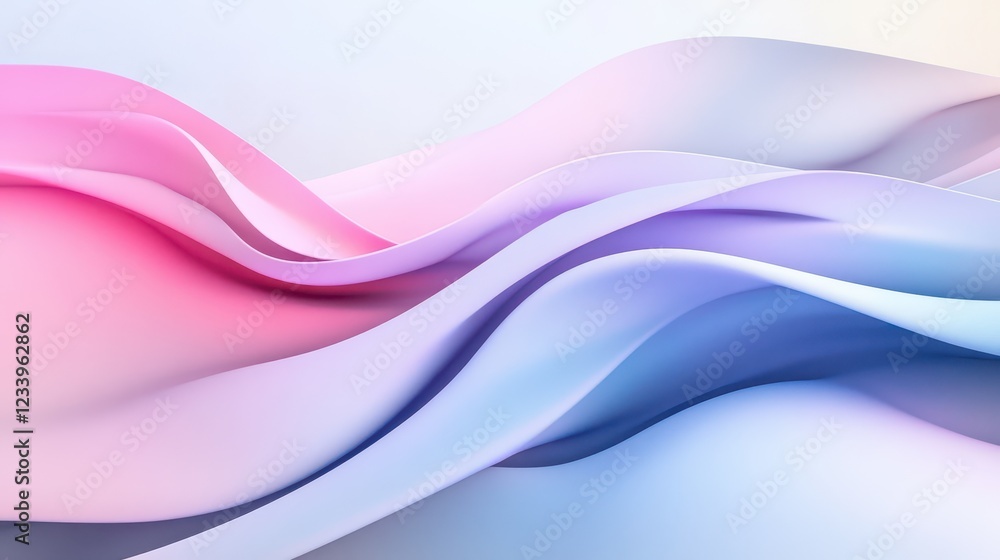 Leinwandbilder Abstract neon blue and pink waves with smooth curves and soft shadows, creating a fluid gradient motion against a clean, modern background. The design features dynamic lines and a minimal backdrop.