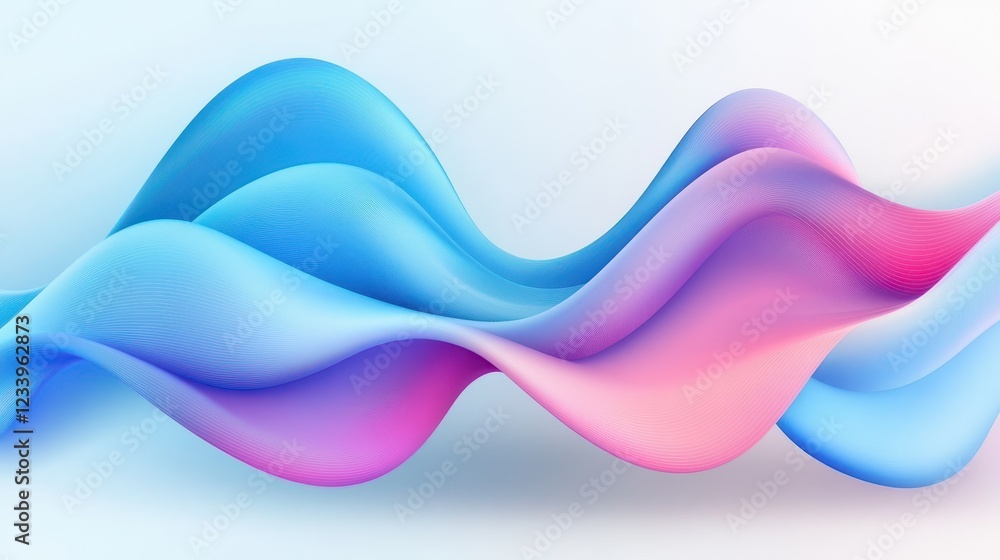 Leinwandbilder Abstract neon blue and pink waves with smooth curves and soft shadows, creating a fluid gradient motion against a clean, modern background. The design features dynamic lines and a minimal backdrop.