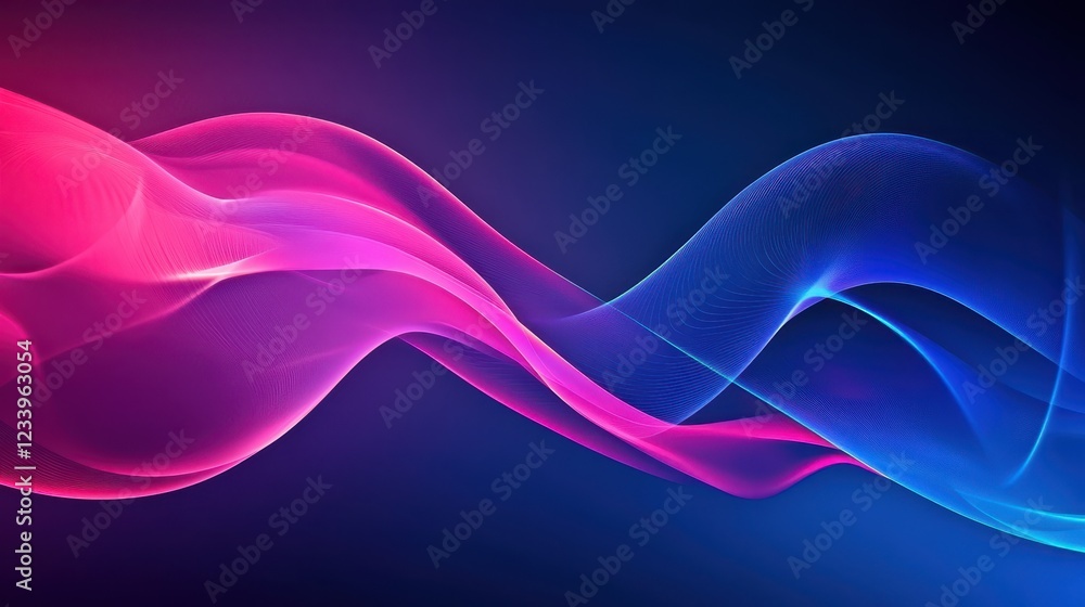 Leinwandbilder Abstract neon blue and pink waves with smooth curves and soft shadows, creating a fluid gradient motion against a clean, modern background. The design features dynamic lines and a minimal backdrop.