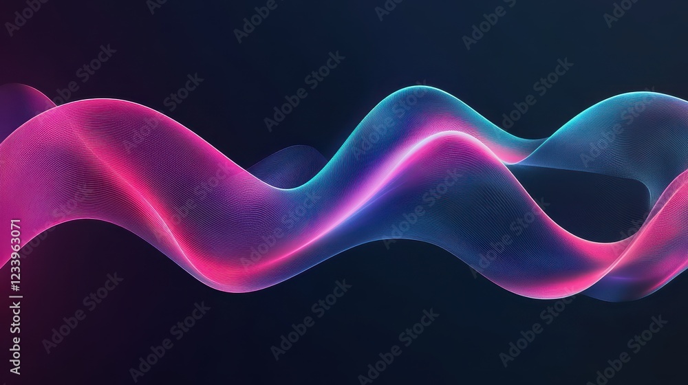 Leinwandbilder Abstract neon blue and pink waves with smooth curves and soft shadows, creating a fluid gradient motion against a clean, modern background. The design features dynamic lines and a minimal backdrop.