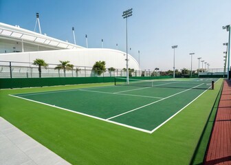 Stunning Tennis Court with Vibrant Colors and Sharp Details