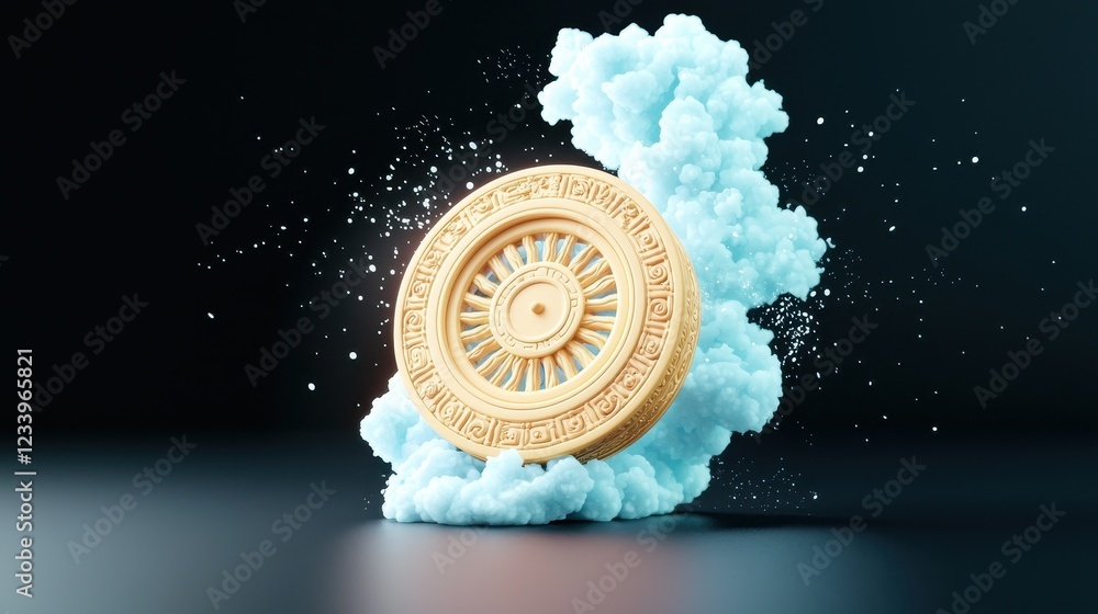 Poster cloudy backdrop with isolated decorative element