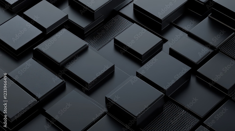 Aufkleber An abstract geometric composition featuring 3D-rendered blocks set against a black background.