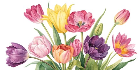 Obraz premium Watercolor and Ink Flowers Boho Art Style Mothers Day Clipart