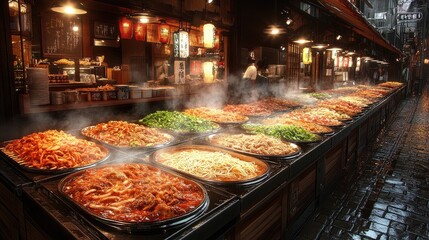 Fototapeta premium Savory Street Food Steaming Dishes