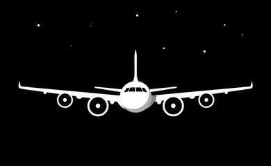Icon of an airplane on a black background whit stars