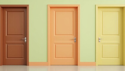 Fototapeta premium Trio of entrances each with a distinct color inviting exploration and wonder