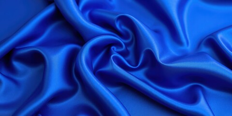 Fototapeta premium Deep royal blue satin fabric with a smooth, glossy surface. Intricate folds and creases evoke dynamic motion, capturing elegance in every detail