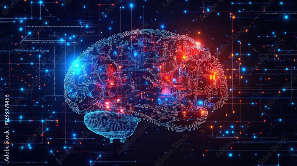 Aufkleber brain with a circuit integrated in the center representing technology and neurology concept