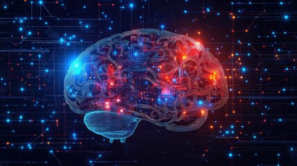 Obraz premium Brain with a circuit integrated in the center representing technology and neurology concept