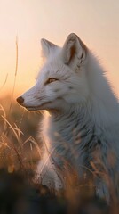 Obraz premium Majestic Arctic Fox at Golden Hour Wildlife Portrait in Grassland