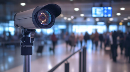 international passengers infrared thermal heat scan imaging camera sensor at airport seeking high body temperature checking system detection corona virus covid-19 infection disease, group of people 